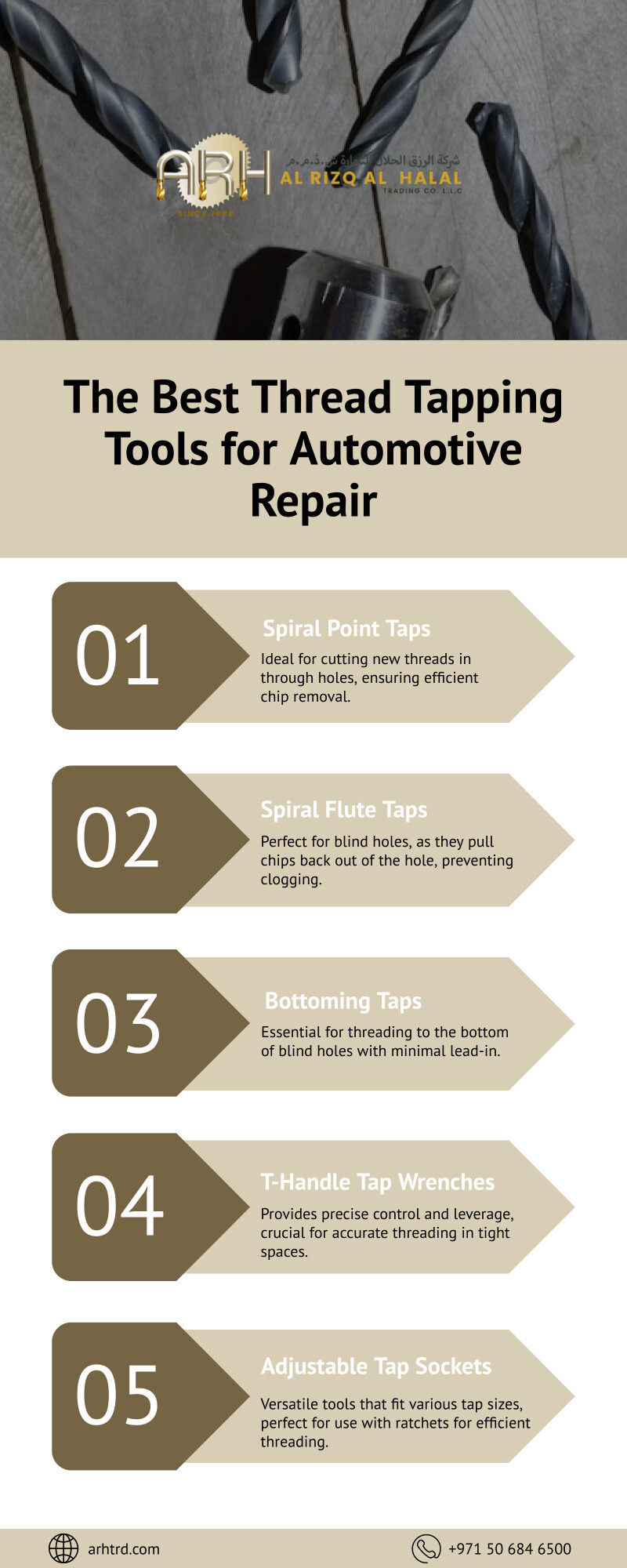 Discover the top thread tapping tools for automotive repair. Our guide covers the best options for precision, durability, and ease of use, ensuring your repair jobs are done right every time. Explore our visit for best thread tapping tools - https://arhtrd.com/threading-tools-dealers-uae/