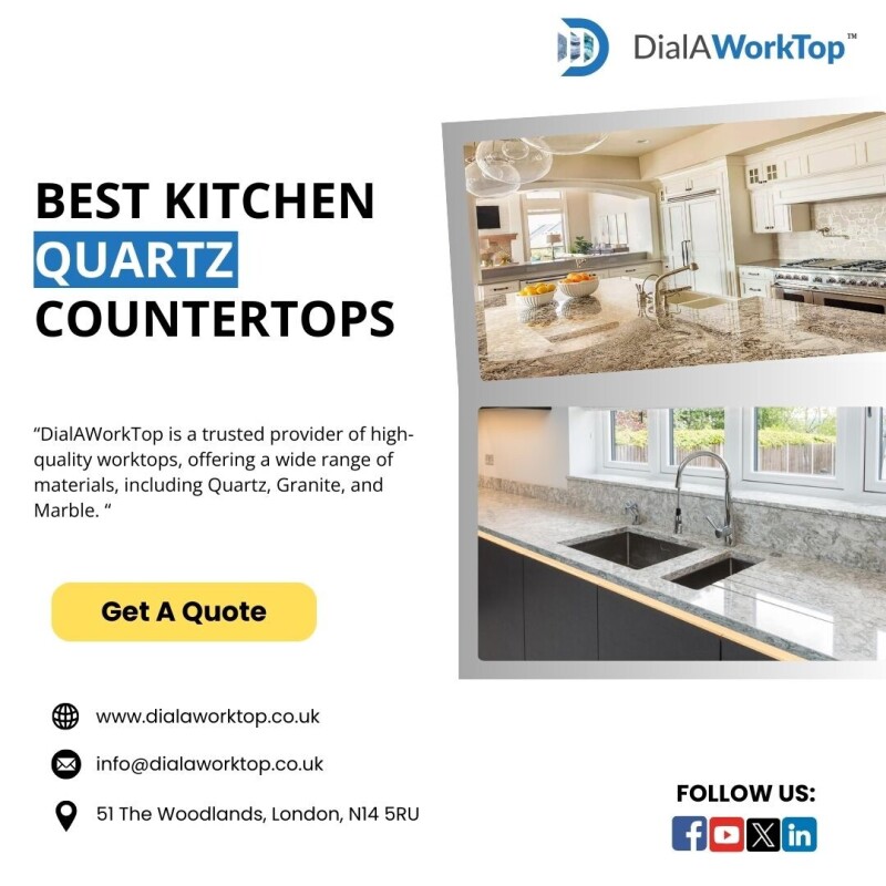 Transform your kitchen with premium quartz countertops from DialAWorkTop in London. Renowned for durability and elegance, our quartz worktops offer a sleek, modern finish to any kitchen. Customizable and available in various colors and patterns, they are perfect for both contemporary and traditional designs. Choose DialAWorkTop for quality craftsmanship and exceptional service.