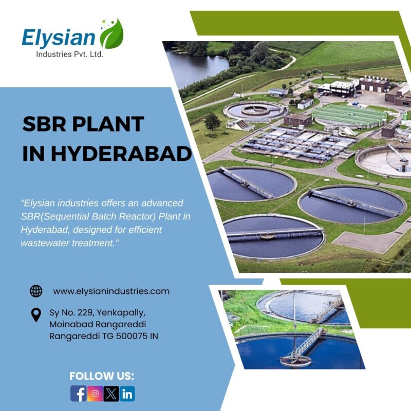 Elysian Industries offers an advanced SBR(Sequential Batch Reactor) Plant in Hyderabad, designed for efficient wastewater treatment. This plant uses eco-friendly technology to provide reliable and effective solutions for managing water. With a focus on high performance and sustainability, Elysian Industries ensures that your wastewater treatment needs are met with top-quality and innovative solutions.