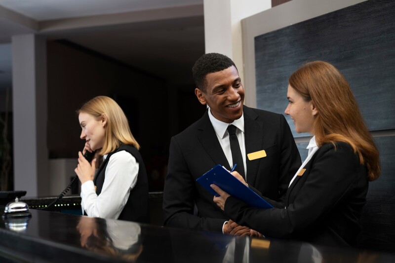 receptionists elegant suits work hours 23 2149714407